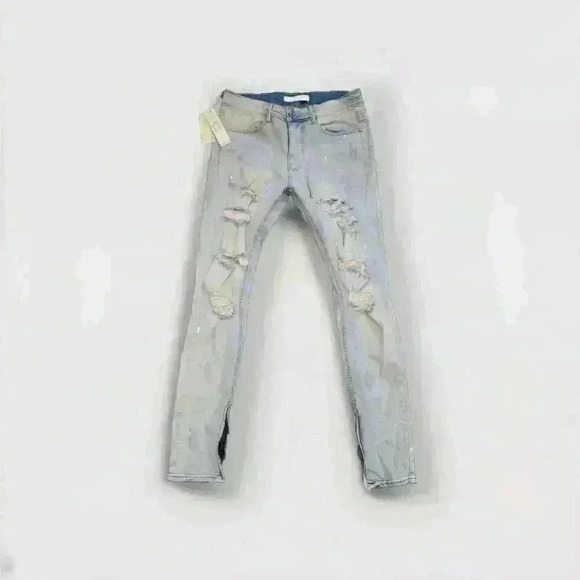 New kdnk jeans 32 Blue Distress Ripped Stacked 4421